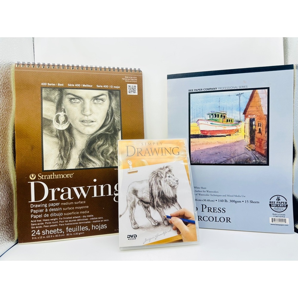 Strathmore Drawing Pad Bee Paper Watercolor Pad & Simply Drawing DVD Art Bundle
